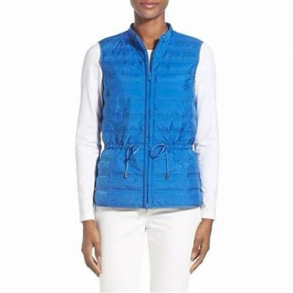 ADIVA ZIP-FRONT DRAWSTRING-WAIST VEST IN Blue